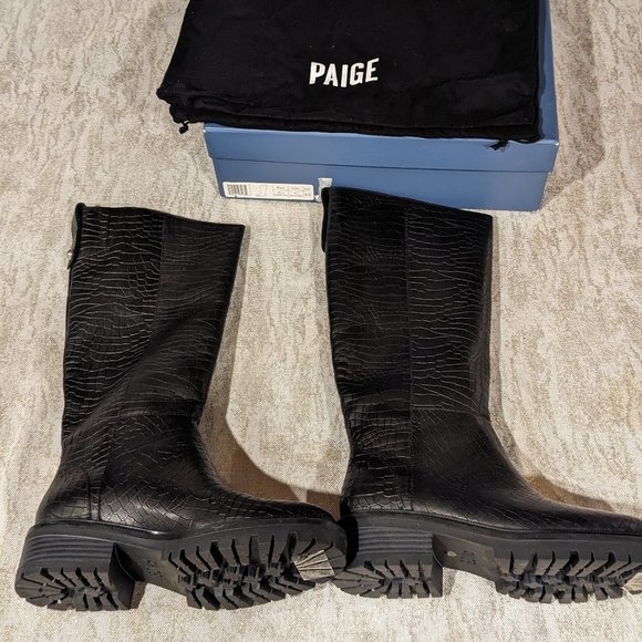 Paige - Bella Croc-Embossed Leather Riding Boots - Black -  NEW - Size 8… - Picture 2 of 10